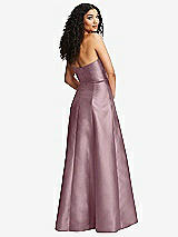 Rear View Thumbnail - Dusty Rose Strapless Bustier A-Line Satin Gown with Front Slit