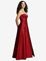 Side View Thumbnail - Garnet Strapless Bustier A-Line Satin Gown with Front Slit