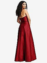 Rear View Thumbnail - Garnet Strapless Bustier A-Line Satin Gown with Front Slit