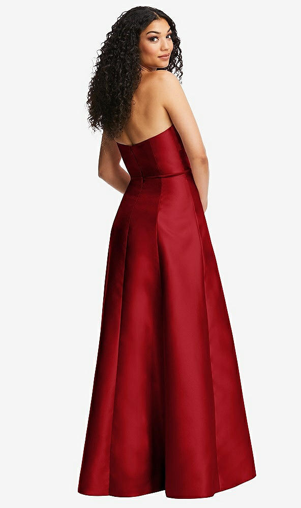 Back View - Garnet Strapless Bustier A-Line Satin Gown with Front Slit