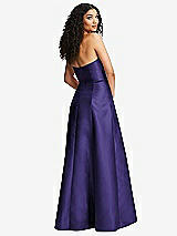 Rear View Thumbnail - Grape Strapless Bustier A-Line Satin Gown with Front Slit