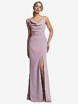 Front View Thumbnail - Suede Rose Cowl-Neck Wide Strap Crepe Trumpet Gown with Front Slit