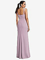 Rear View Thumbnail - Suede Rose Cowl-Neck Wide Strap Crepe Trumpet Gown with Front Slit