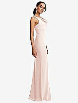Side View Thumbnail - Blush Cowl-Neck Wide Strap Crepe Trumpet Gown with Front Slit