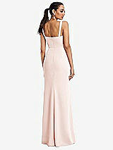 Rear View Thumbnail - Blush Cowl-Neck Wide Strap Crepe Trumpet Gown with Front Slit