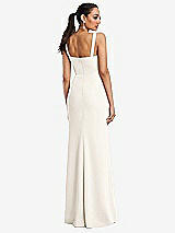 Rear View Thumbnail - Ivory Cowl-Neck Wide Strap Crepe Trumpet Gown with Front Slit