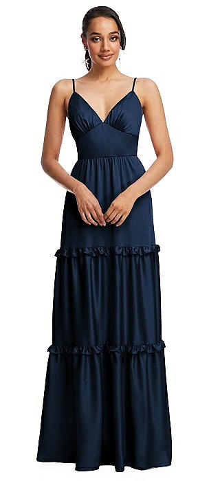 Low-Back Triangle Maxi Dress with Ruffle-Trimmed Tiered Skirt