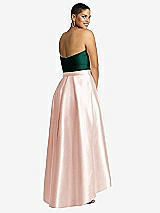 Rear View Thumbnail - Blush & Hunter Green Strapless Satin High Low Dress with Pockets