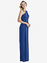 Side View Thumbnail - Classic Blue One-Shoulder Draped Bodice Column Gown