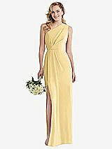 Front View Thumbnail - Buttercup One-Shoulder Draped Bodice Column Gown