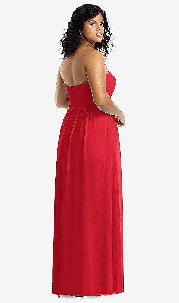 Back View - Parisian Red Strapless Draped Bodice Maxi Dress with Front Slits