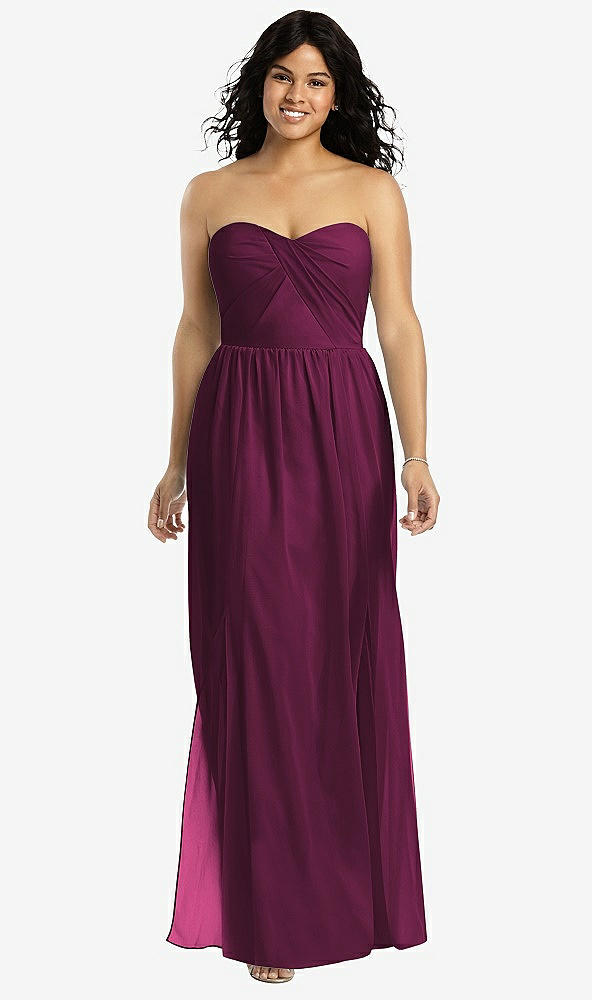 Front View - Ruby Strapless Draped Bodice Maxi Dress with Front Slits