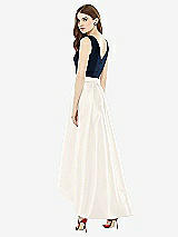 Rear View Thumbnail - Ivory & Midnight Navy Sleeveless Pleated Skirt High Low Dress with Pockets