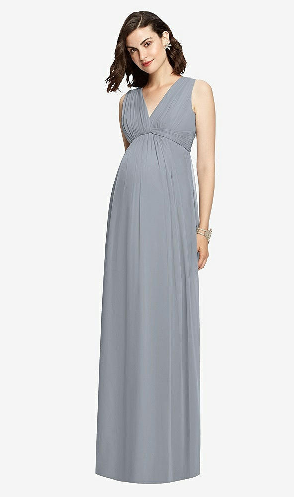 Front View - Platinum  Sleeveless Shirred Skirt Maternity Dress