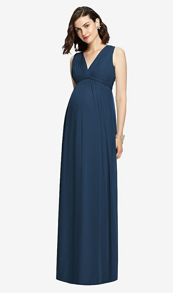 Front View - Sofia Blue  Sleeveless Shirred Skirt Maternity Dress