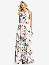 Front View Thumbnail - Butterfly Botanica Ivory Cross Strap Open-Back Halter Maxi Dress