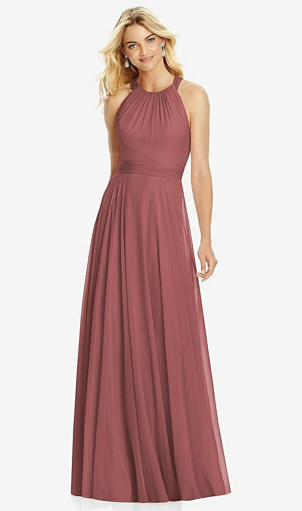 Front View - English Rose Cross Strap Open-Back Halter Maxi Dress