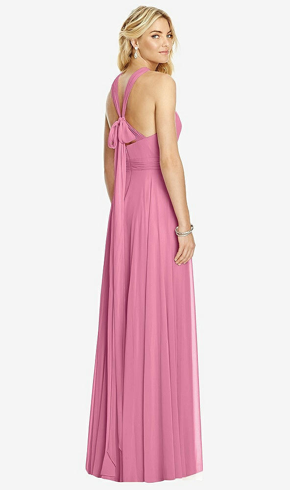 Back View - Orchid Pink Cross Strap Open-Back Halter Maxi Dress