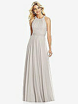 Front View Thumbnail - Oyster Cross Strap Open-Back Halter Maxi Dress