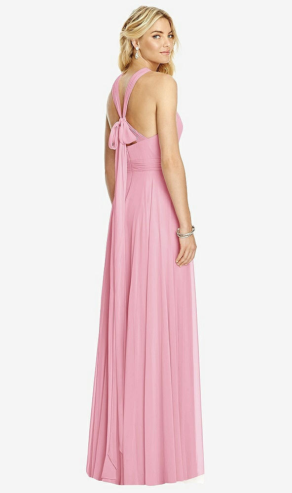 Back View - Peony Pink Cross Strap Open-Back Halter Maxi Dress