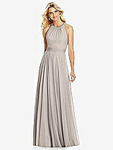 Front View Thumbnail - Taupe Cross Strap Open-Back Halter Maxi Dress