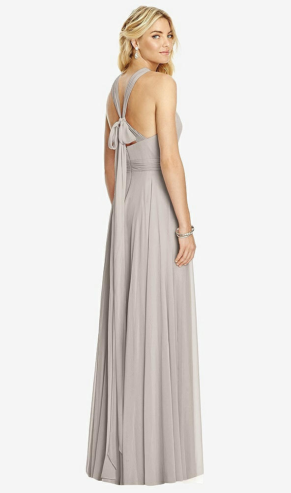 Back View - Taupe Cross Strap Open-Back Halter Maxi Dress