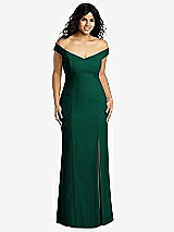 Front View Thumbnail - Hunter Green Off-the-Shoulder Criss Cross Back Trumpet Gown
