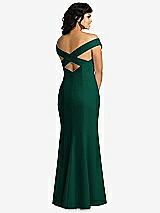 Rear View Thumbnail - Hunter Green Off-the-Shoulder Criss Cross Back Trumpet Gown