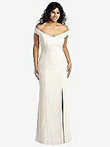 Front View Thumbnail - Ivory Off-the-Shoulder Criss Cross Back Trumpet Gown