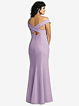 Rear View Thumbnail - Pale Purple Off-the-Shoulder Criss Cross Back Trumpet Gown