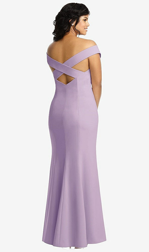 Back View - Pale Purple Off-the-Shoulder Criss Cross Back Trumpet Gown