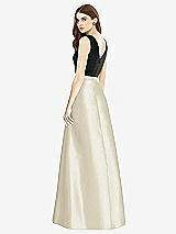 Rear View Thumbnail - Champagne & Black Sleeveless A-Line Satin Dress with Pockets