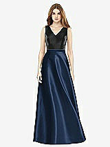 Front View Thumbnail - Midnight Navy & Black Sleeveless A-Line Satin Dress with Pockets