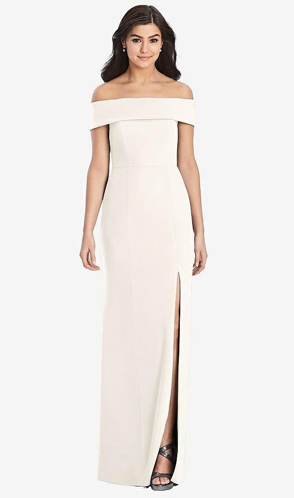 Front View - Ivory Cuffed Off-the-Shoulder Trumpet Gown