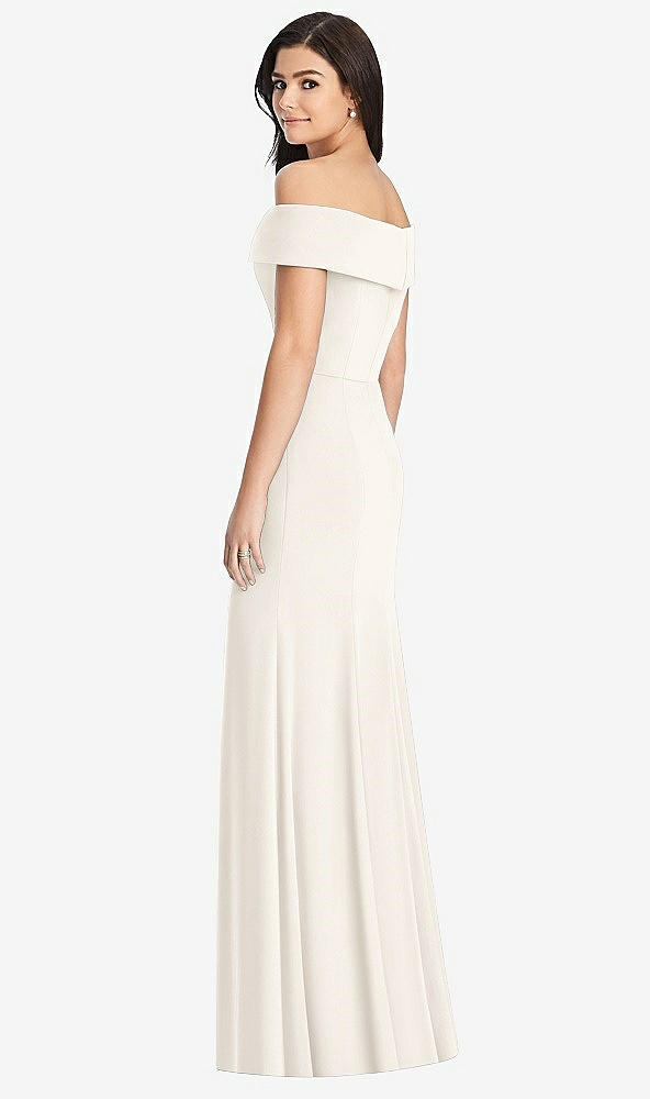 Back View - Ivory Cuffed Off-the-Shoulder Trumpet Gown
