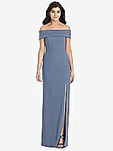 Front View Thumbnail - Larkspur Blue Cuffed Off-the-Shoulder Trumpet Gown