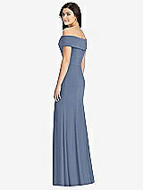 Rear View Thumbnail - Larkspur Blue Cuffed Off-the-Shoulder Trumpet Gown