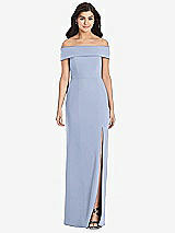 Front View Thumbnail - Sky Blue Cuffed Off-the-Shoulder Trumpet Gown