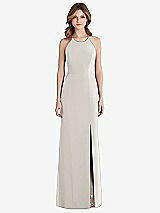 Front View Thumbnail - Oyster Criss Cross Open-Back Chiffon Trumpet Gown