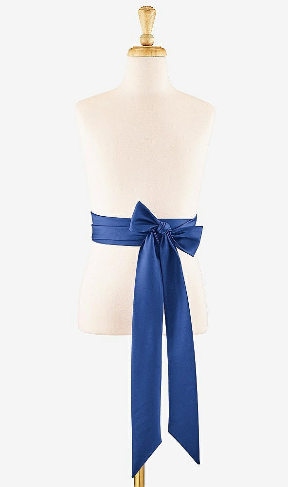 Front View - Classic Blue Satin Twill Flower Girl Sash