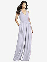Front View Thumbnail - Silver Dove V-Neck Backless Pleated Front Jumpsuit - Arielle