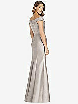 Rear View Thumbnail - Taupe Off-the-Shoulder Cuff Trumpet Gown with Front Slit
