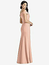 Rear View Thumbnail - Pale Peach Off-the-Shoulder Notch Trumpet Gown with Front Slit