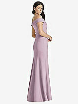 Rear View Thumbnail - Suede Rose Off-the-Shoulder Notch Trumpet Gown with Front Slit