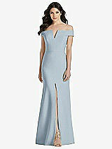 Front View Thumbnail - Mist Off-the-Shoulder Notch Trumpet Gown with Front Slit