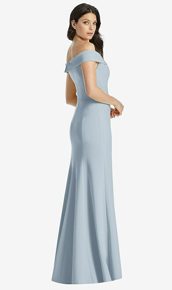 Back View - Mist Off-the-Shoulder Notch Trumpet Gown with Front Slit