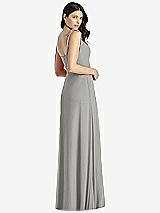 Rear View Thumbnail - Chelsea Gray Tie-Shoulder Chiffon Maxi Dress with Front Slit