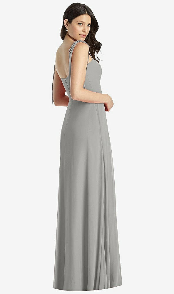 Back View - Chelsea Gray Tie-Shoulder Chiffon Maxi Dress with Front Slit