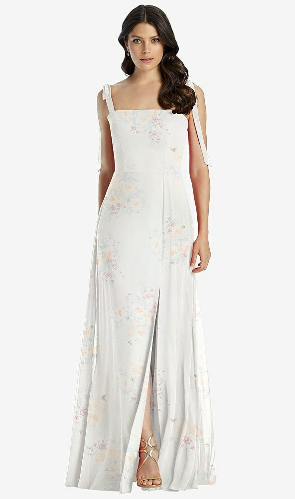 Front View - Spring Fling Tie-Shoulder Chiffon Maxi Dress with Front Slit