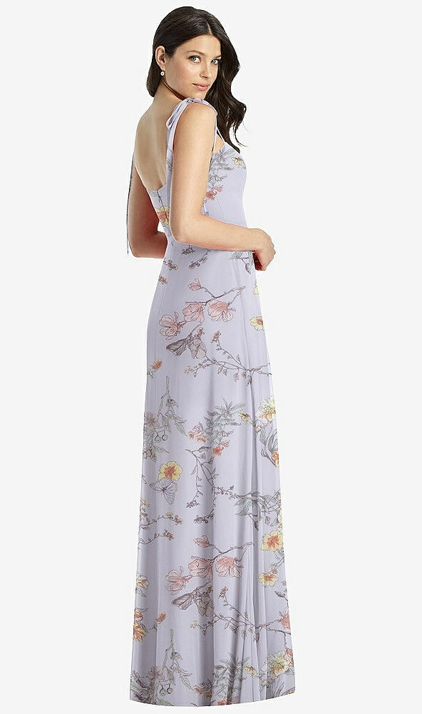 Back View - Butterfly Botanica Silver Dove Tie-Shoulder Chiffon Maxi Dress with Front Slit